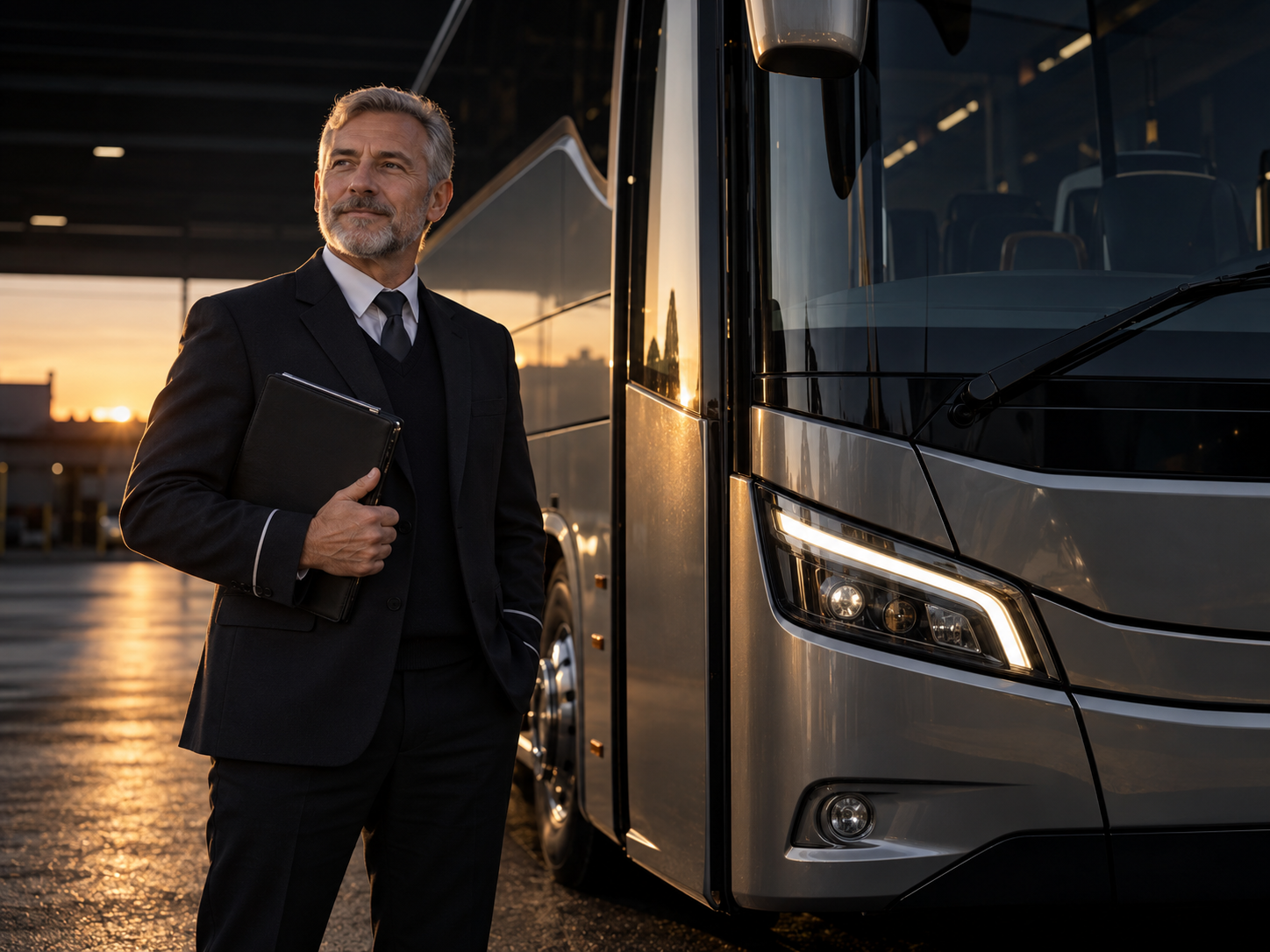 Busfahrer prüft gemeinsam mit einem Kollegen die nächste Route